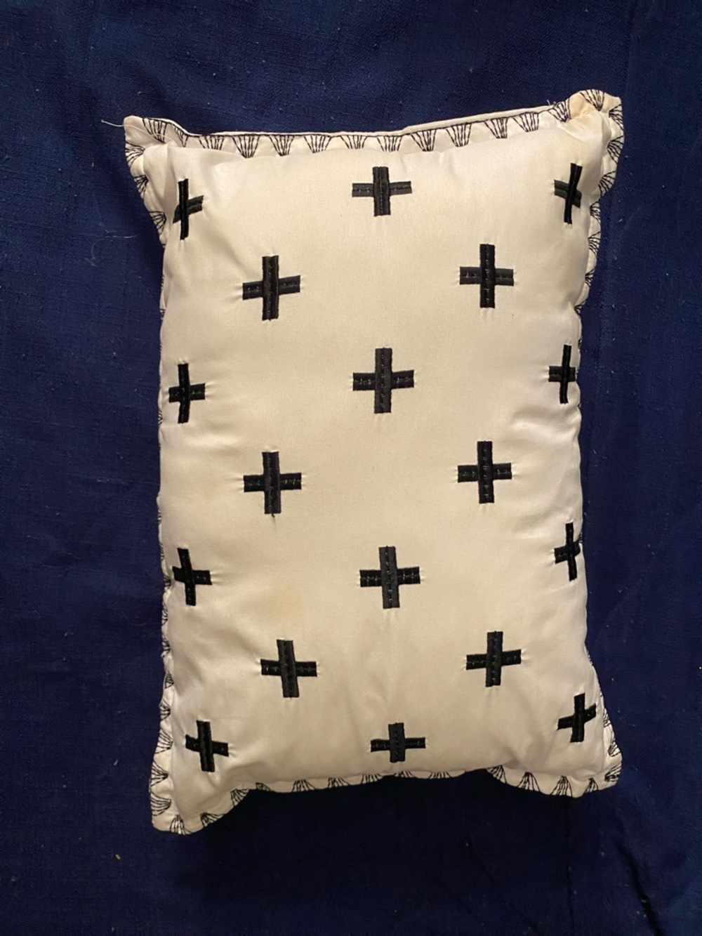 Ivory Pillow with Black Cross Embroidered Pattern